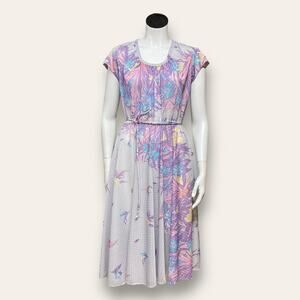 Vintage purple with white polkadots shift dress size small 100% polyester
